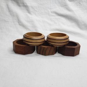 Vintage MCM Round And Geometric Wooden Napkin Rings